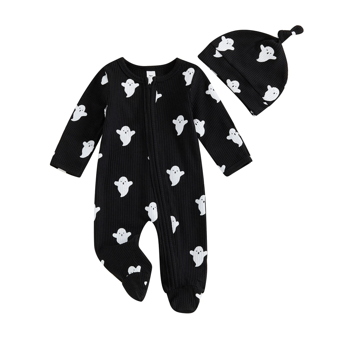 Baby Boys’ Halloween Ghost Print Footies with Hat