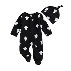 Baby Boys’ Halloween Ghost Print Footies with Hat