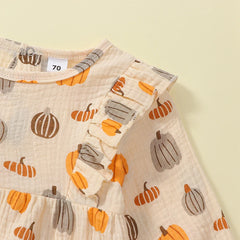 Baby Girl Pumpkin Print Halloween Onesie with Ruffles & Headband