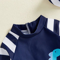 Baby Boys Rash Guard Dinosaur Swimsuit With Swim Cap