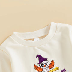 Unisex Baby Sweatshirt Casual Owl Letter Embroidery Long Sleeve Onesie