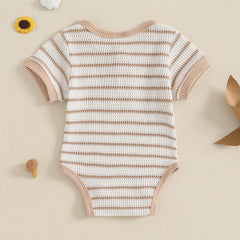 Baby Boy Striped Short-Sleeve Button-Up Onesie, Loose Fit