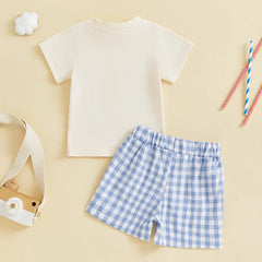 Baby Boys Patriotic 4th of July T-Shirt and Elastic Plaid Shorts Set