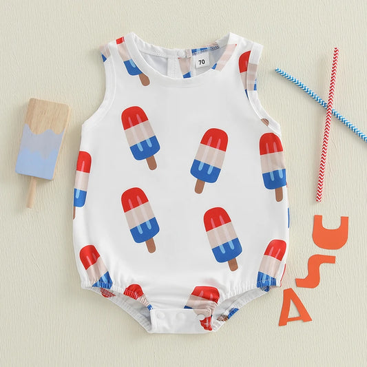 Newborn Unisex Fourth of July Sleeveless Ice Cream Print Onesie