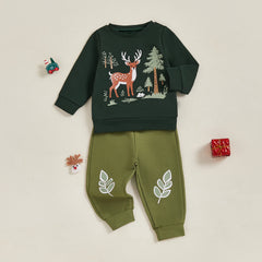 Toddler Baby Boy Reindeer Tree Pullover & Pants Christmas Outfit