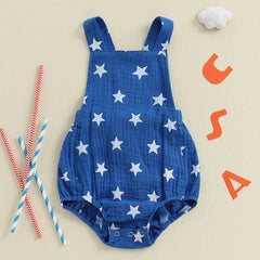 Baby Girls Boys Romper Sleeveless Stars Print Summer Bodysuit Overalls 4th of July Clothing