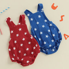 Baby Girls Boys Romper Sleeveless Stars Print Summer Bodysuit Overalls 4th of July Clothing