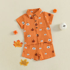 Unisex Pumpkin Halloween Tee & Shorts Outfit