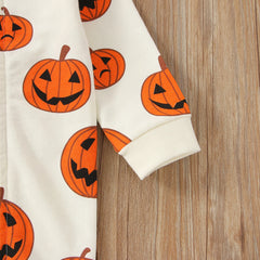 0–24M Baby Boy Halloween Long Sleeve Zipper Pumpkin Romper