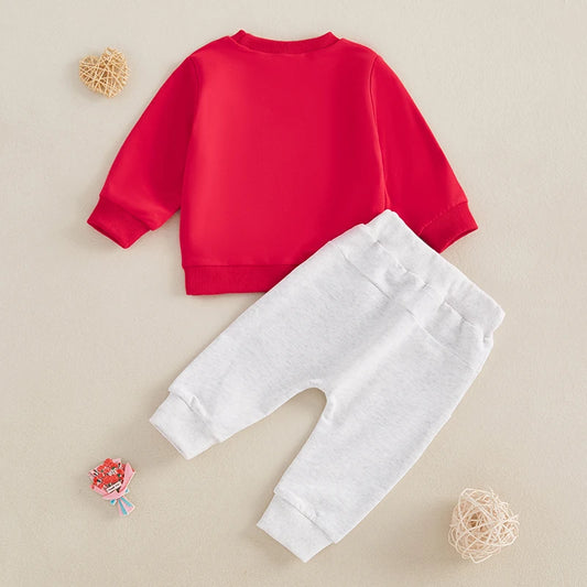 Toddler Boy Valentine’s 2-piece Set Letter-Print Sweatshirt and Jogger Pants