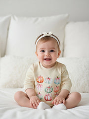 Newborn Baby Girl Pumpkin Print Long-Sleeve Halloween Romper