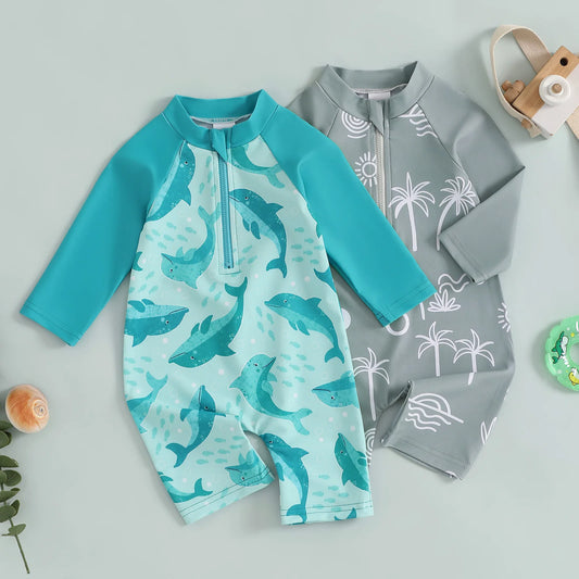 Baby Boys Girls Animal/Floral/Tree Print Rash Guard Swimsuit