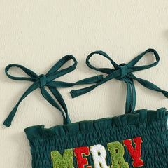 Newborn Baby Girl Christmas Smocked Romper with Headband