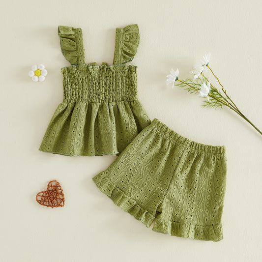 Baby Girl Bow Butterfly Sleeveless Tops and Shorts Outfit