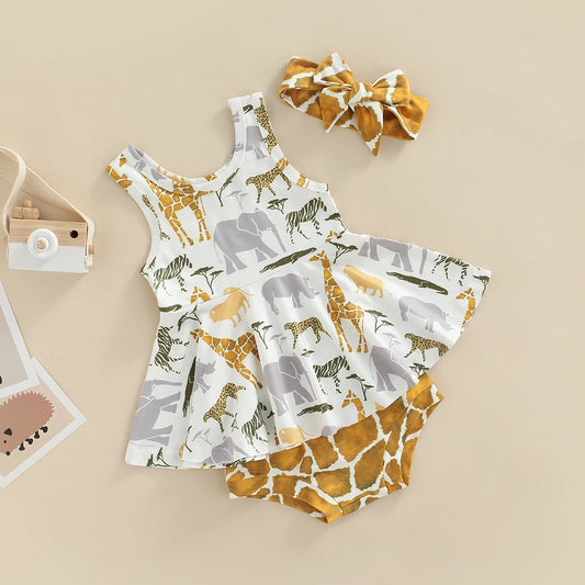6M - 24M Baby Girls Animal Print Ruffle Outfit Set