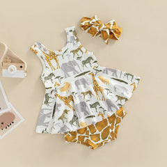 6M - 24M Baby Girls Animal Print Ruffle Outfit Set