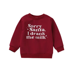 0-24M Baby Girl Autumn Red “Sorry Santa I Drank The Milk” Sweatshirt