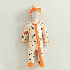 Baby Boy Halloween Pumpkin Romper & Knot Hat 2pc Set