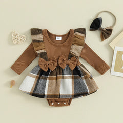 Baby Girls Autumn Romper Dress With Headband