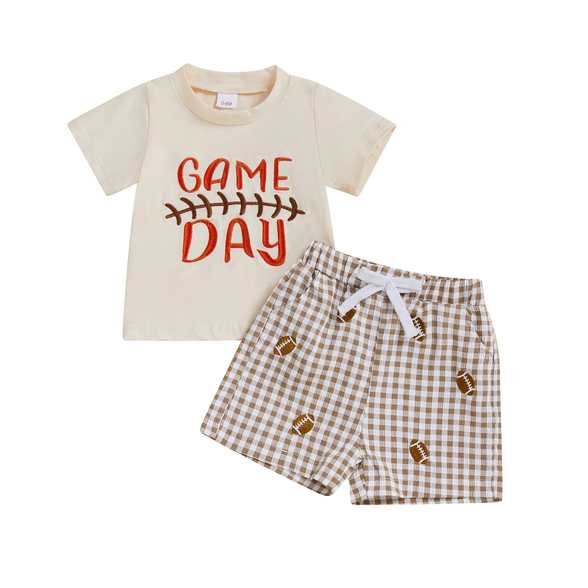 Toddler Baby Boy Letter Print Tee & Plaid Shorts 2-Piece Football Outfit