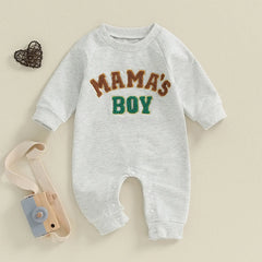 0-18M Baby Boy Long Sleeve, Full-Length with Letter Embroidery Fall Romper