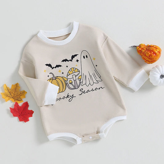 0-18M Infant Baby Girl Halloween Long Sleeve Casual Printed Onesie Sweatshirt