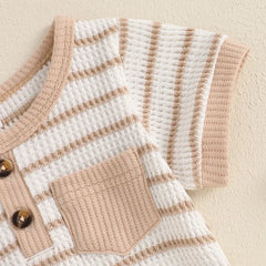 Baby Boy Striped Short-Sleeve Button-Up Onesie, Loose Fit