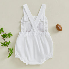 Baby Girl Overall Football Letter Embroidery Romper