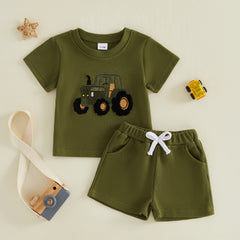12M - 5T Baby Boys Tractor Embroidery Tops and Shorts Set