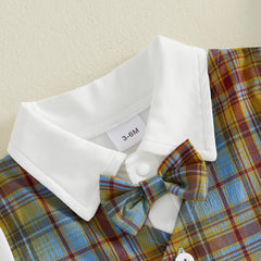 Baby Boys Plaid Overall Shorts and Hat Outfit