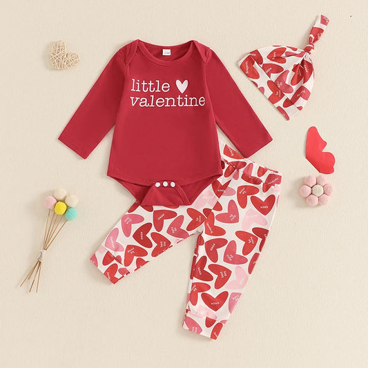Baby Girls Valentine’s Letter Romper & Heart Pants Set