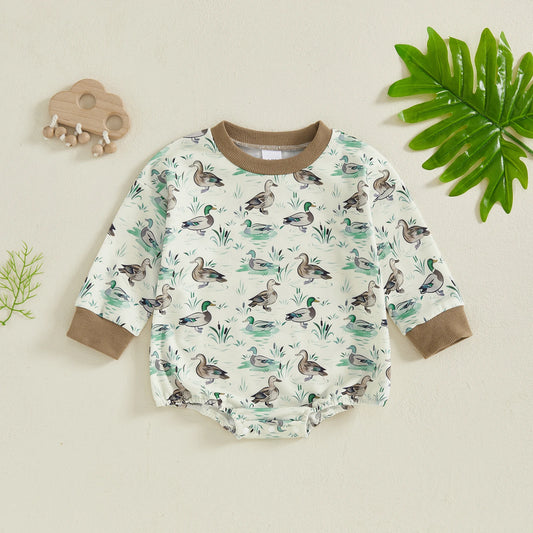 Baby Girls Duck Print Long Sleeve Fall Onesie