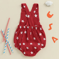 Baby Girls Boys Romper Sleeveless Stars Print Summer Bodysuit Overalls 4th of July Clothing