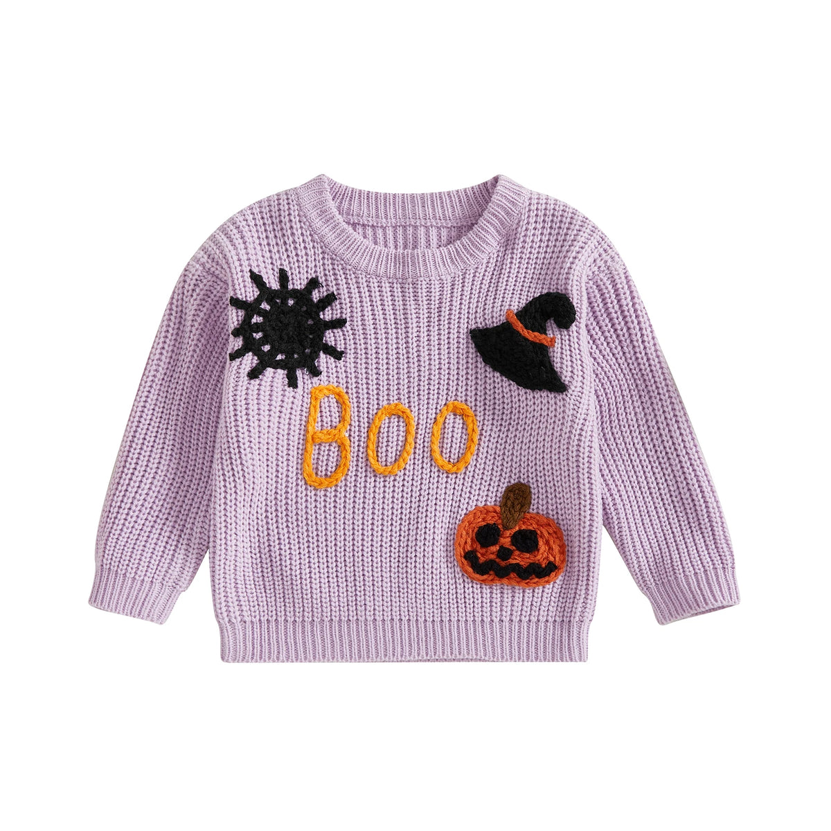 Toddler Unisex Pumpkin & Witch Hat Embroidery Halloween Knit Sweater