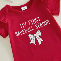 Baby Girl Letter Bow Print Baseball Season Outfit