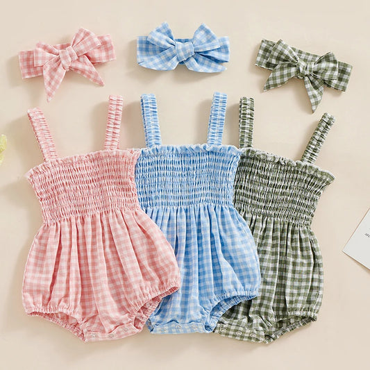 Baby Girl Summer Floral Plaid Onesie
