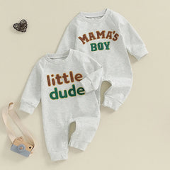 0-18M Baby Boy Long Sleeve, Full-Length with Letter Embroidery Fall Romper