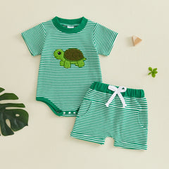 Baby Boy Turtle Embroidered Outfit