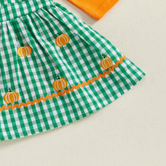 Baby Girl Ruffle Romper, Plaid Pumpkin Dress & Headband Fall Outfit
