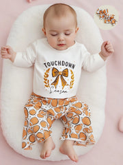 Baby Girl Romper, Flare Pants & Headband Set Football Outfit