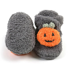 0–18M Unisex Newborn Soft Fleece Halloween Pumpkin Baby Booties