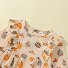 Baby Girl Pumpkin Print Halloween Onesie with Ruffles & Headband