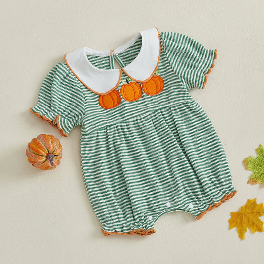 Baby Girl Halloween Striped Pumpkin Romper
