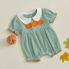 Baby Girl Halloween Striped Pumpkin Romper