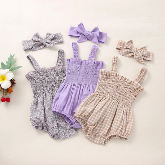 Baby Girl Summer Floral Plaid Onesie