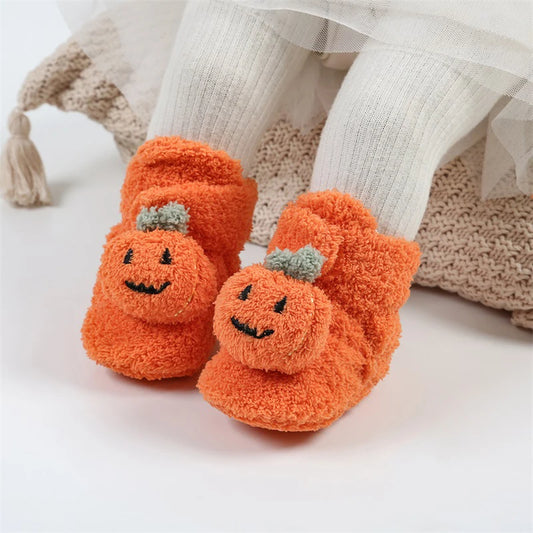 0–18M Unisex Newborn Soft Fleece Halloween Pumpkin Baby Booties