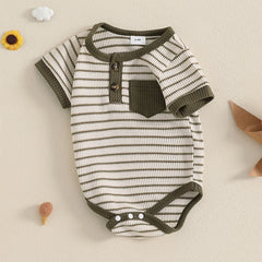 Baby Boy Striped Short-Sleeve Button-Up Onesie, Loose Fit