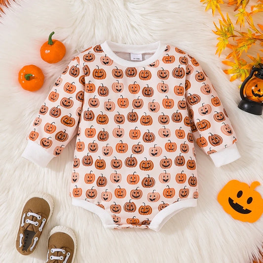 Unisex Baby Pumpkin Print Long-Sleeve Romper