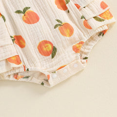 Baby Girls Peach Print Sleeveless Ruffled Jumpsuit with Bow Headband