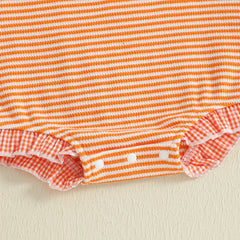 Baby Girl Short Sleeve, Doll Collar & Striped Print Halloween Romper